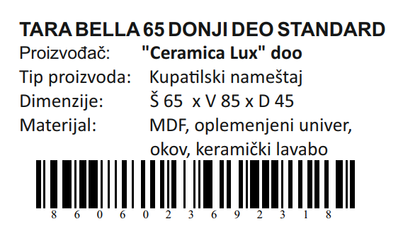 TARA BELLA DONJI DEO 65 STANDARD