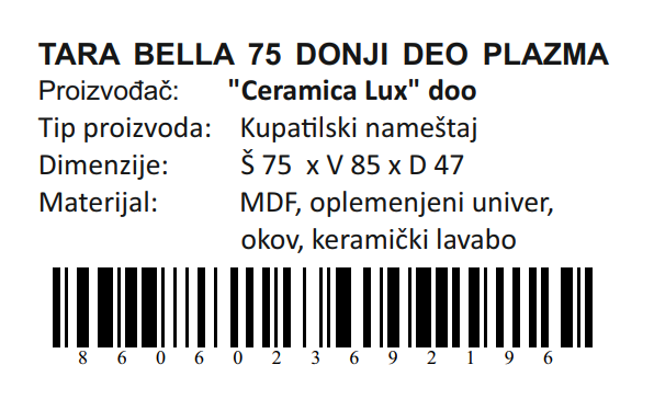 TARA BELLA DONJI DEO 75 PLAZMA