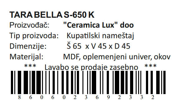 TARA BELLA DONJI DEO S-650 KONZOLNA