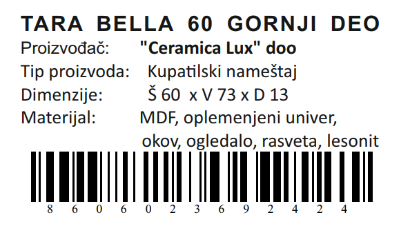 TARA BELLA GORNJI DEO 60