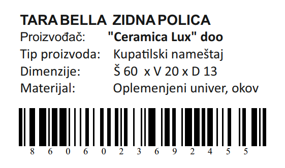 TARA BELLA ZIDNA POLICA 60X20