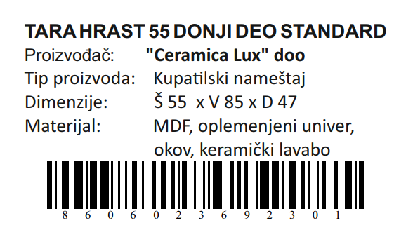 TARA HRAST DONJI DEO 55 STANDARD