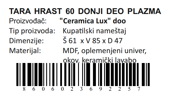 TARA HRAST DONJI DEO 60 PLAZMA