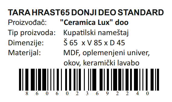 TARA HRAST DONJI DEO 65 STANDARD