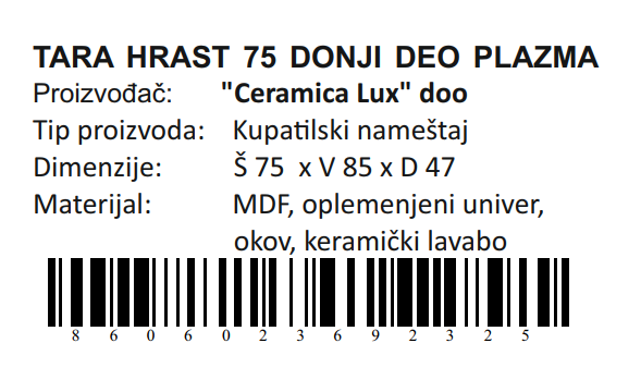 TARA HRAST DONJI DEO 75 PLAZMA