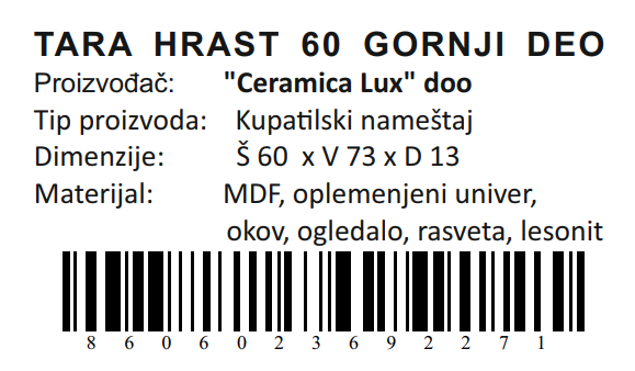 TARA HRAST GORNJI DEO 60