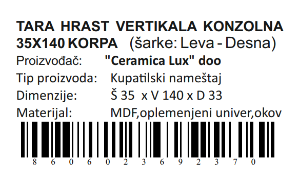 TARA HRAST VERTIKALA 35X140 KONZOLNA KORPA