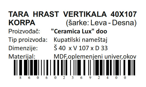 TARA HRAST VERTIKALA 40X107 KORPA