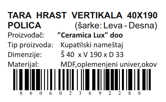 TARA HRAST VERTIKALA 40X190 POLICA