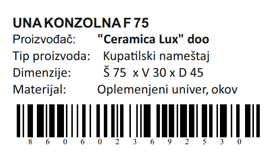 UNA DONJI DEO F75 KONZOLNA