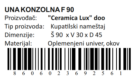 UNA DONJI DEO F90 KONZOLNA