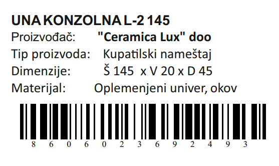 UNA DONJI DEO L-2 145 KONZOLNA