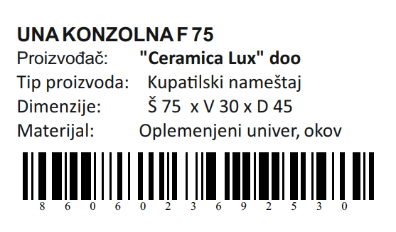 UNA DONJI DEO L75 KONZOLNA