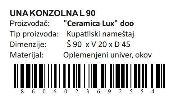 UNA DONJI DEO L90 KONZOLNA