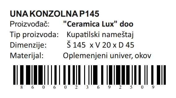 UNA DONJI DEO P 145 KONZOLNA