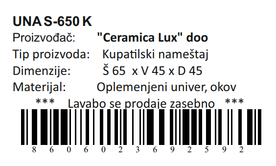 UNA DONJI DEO S-650 KONZOLNA