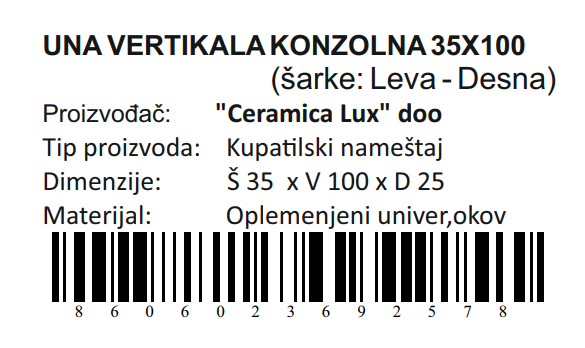 UNA VERTIKALA 35X100 KONZOLNA