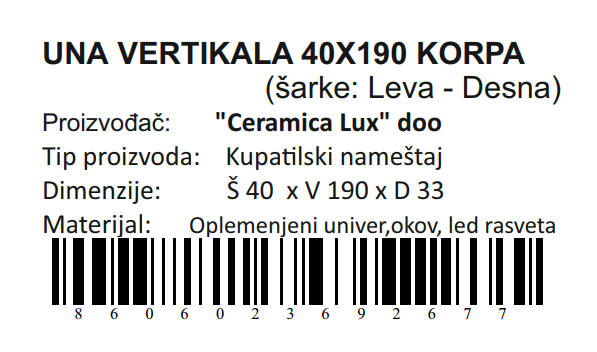 UNA VERTIKALA 40X190 KORPA