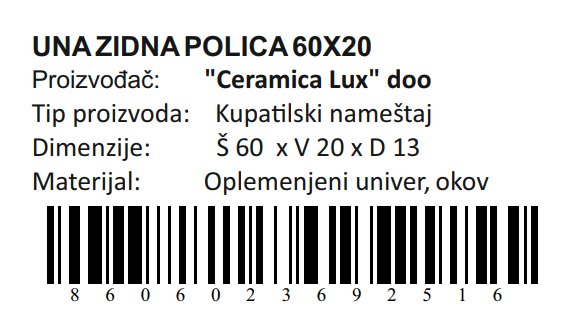 UNA ZIDNA POLICA 60X20